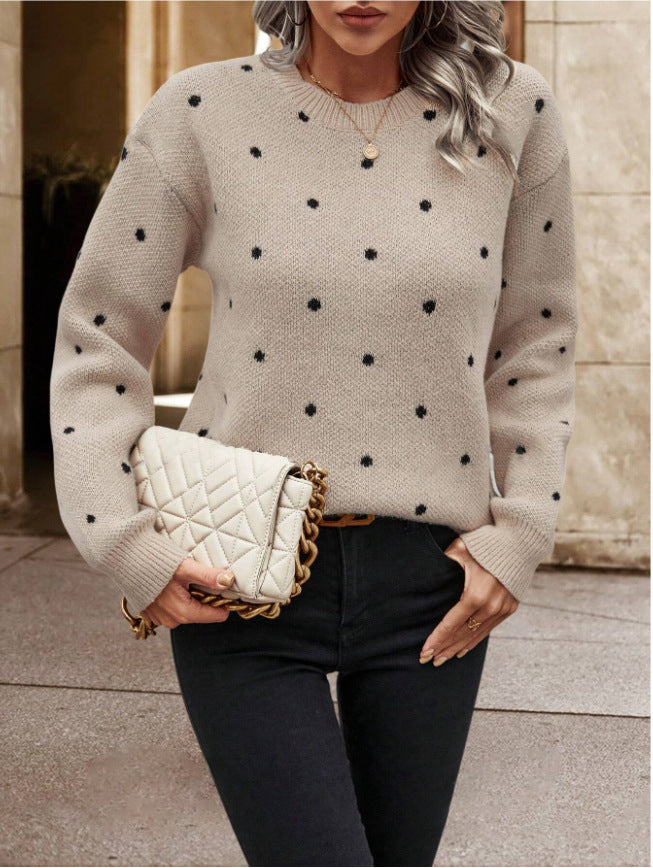 Soft Womens Sweater - Round Neck Long Sleeve Jacquard, Cozy