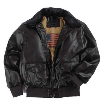 Chaqueta bomber para hombre de gran tamaño – Abrigo exterior para clima frío con cuello de piel inspirado en lo retro, de cuero PU