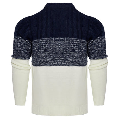 Varm herrepullover - Colorblock kabelstrik til efteråret