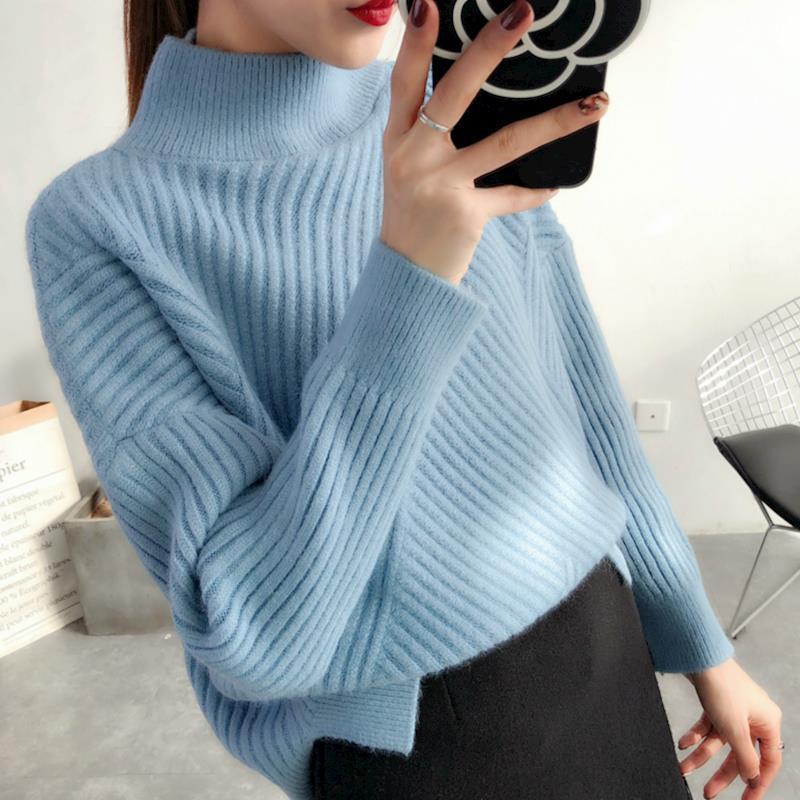 Soft Women’s Sweater - Loose Half High Collar, Ribbed Knit