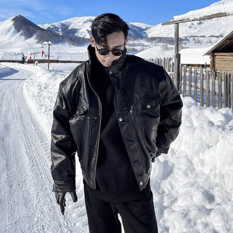 Warm Durable Men's Leather Jacket - Pilot Motorcycle Style, Horse Leather, Autumn And Winter