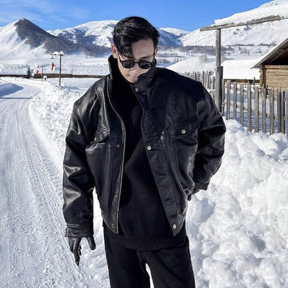 Warm Durable Men's Leather Jacket - Pilot Motorcycle Style, Horse Leather, Autumn And Winter