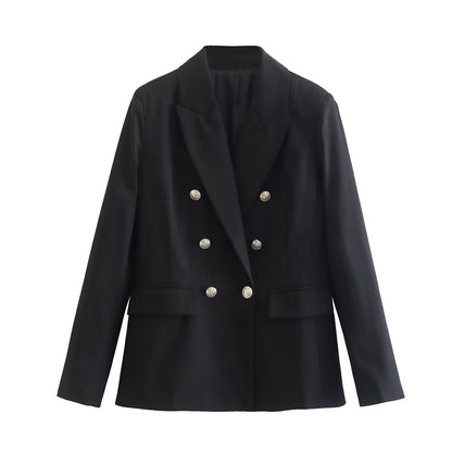 Fitted women's blazer - double-breasted, polished silhouette, polyester, autumn office wear