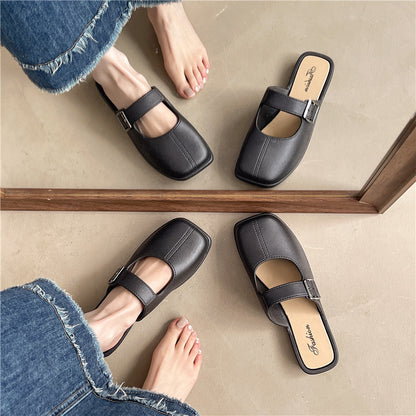 Soft women's slippers – French-style vintage closed-toe flat, PVC, everyday wear