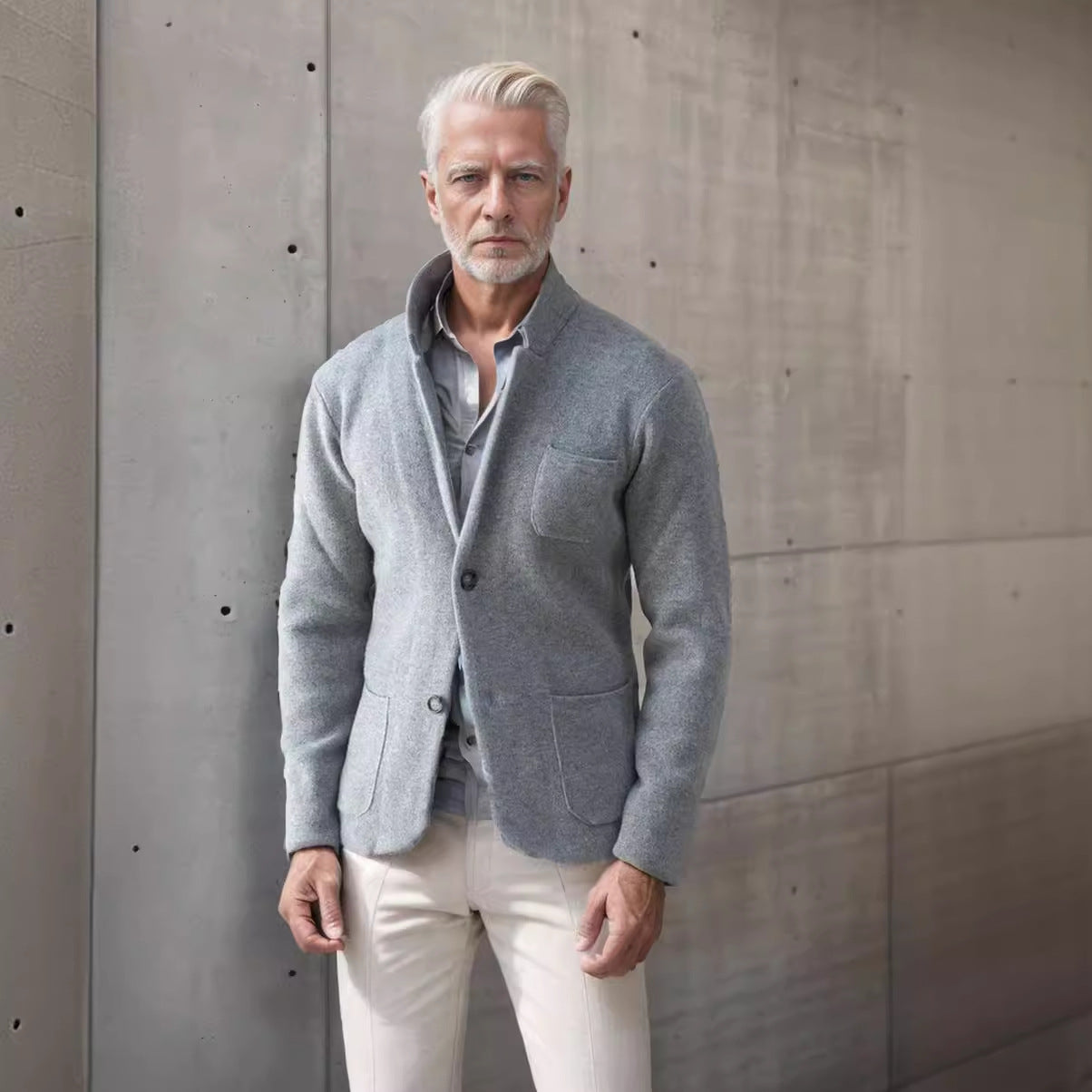 Warm men's jacket - blazer-style, long-sleeve, polyester, for everyday casual wear
