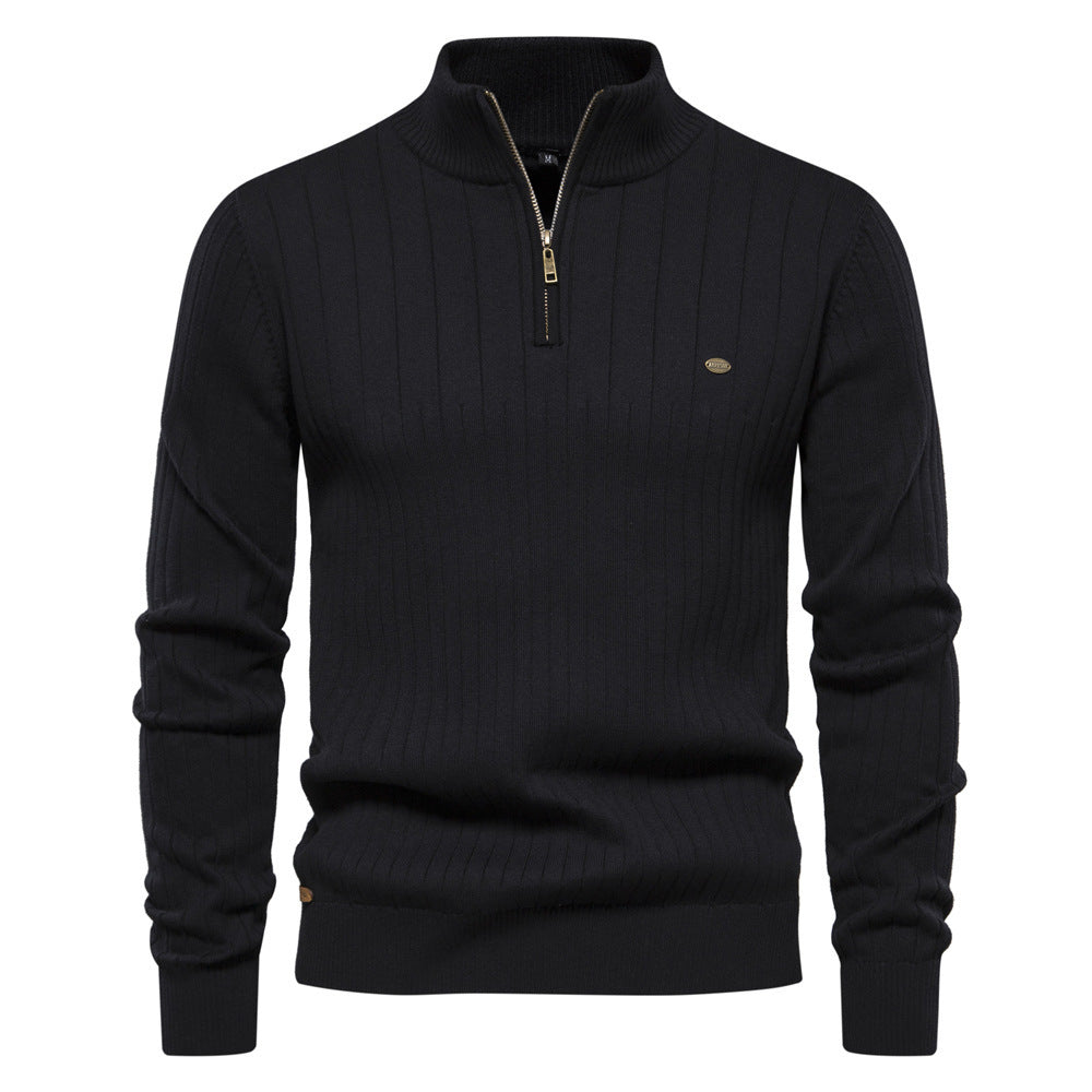 Atmungsaktiver Herren-Halbzip-Pullover – Gerippte Baumwolle, Herbst