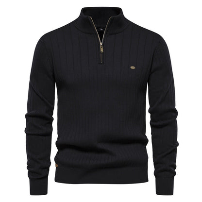 Atmungsaktiver Herren-Halbzip-Pullover – Gerippte Baumwolle, Herbst