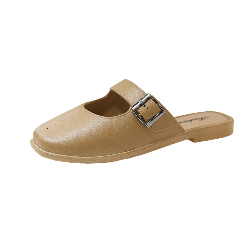 Soft women's slippers – French-style vintage closed-toe flat, PVC, everyday wear