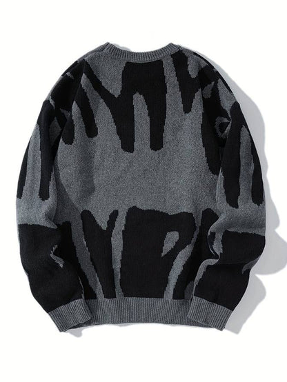 Oversized damepullover - grafisk jacquardstrik til vinteren