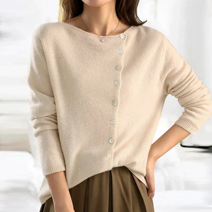 Soft Women's Button Sweater- Asymmetric Slouchy Brushed Knit