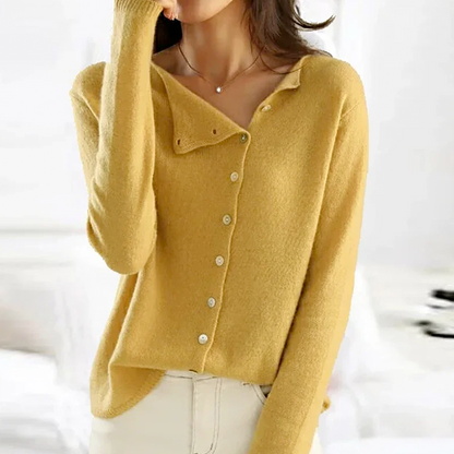 Soft Women's Button Sweater- Asymmetric Slouchy Brushed Knit