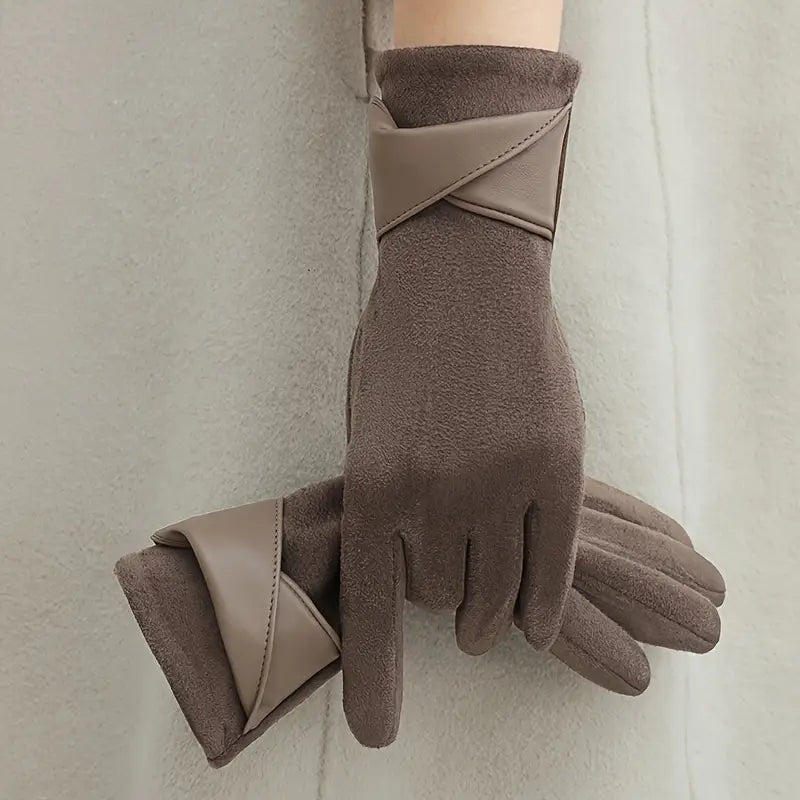 Warm Women's Winter Gloves - Faux Leather Cuff, Fleece