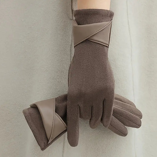 Warm Women's Winter Gloves - Faux Leather Cuff, Fleece