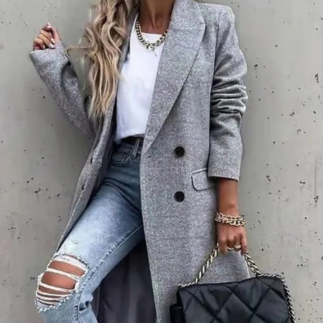 Abrigo medio aislante para mujer - Doble botonadura, lana