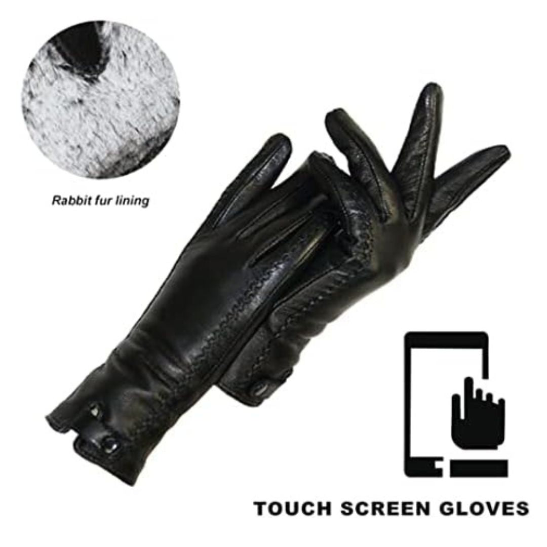Warm Womens Leather Gloves - Tailored, Rabbit Lined