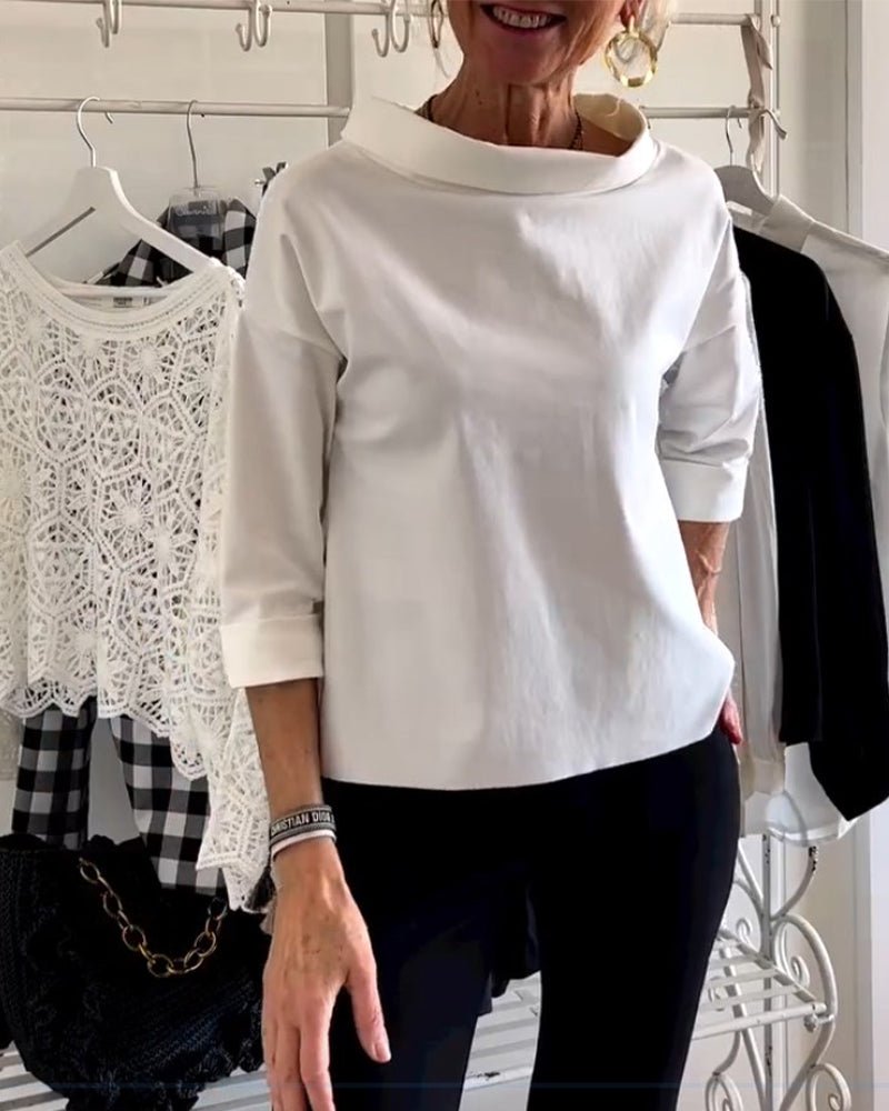 Elegant Women's Blouse with Loose Turtleneck, Cotton-Polyester Blend Long Sleeve Top for Summer and Autumn-3