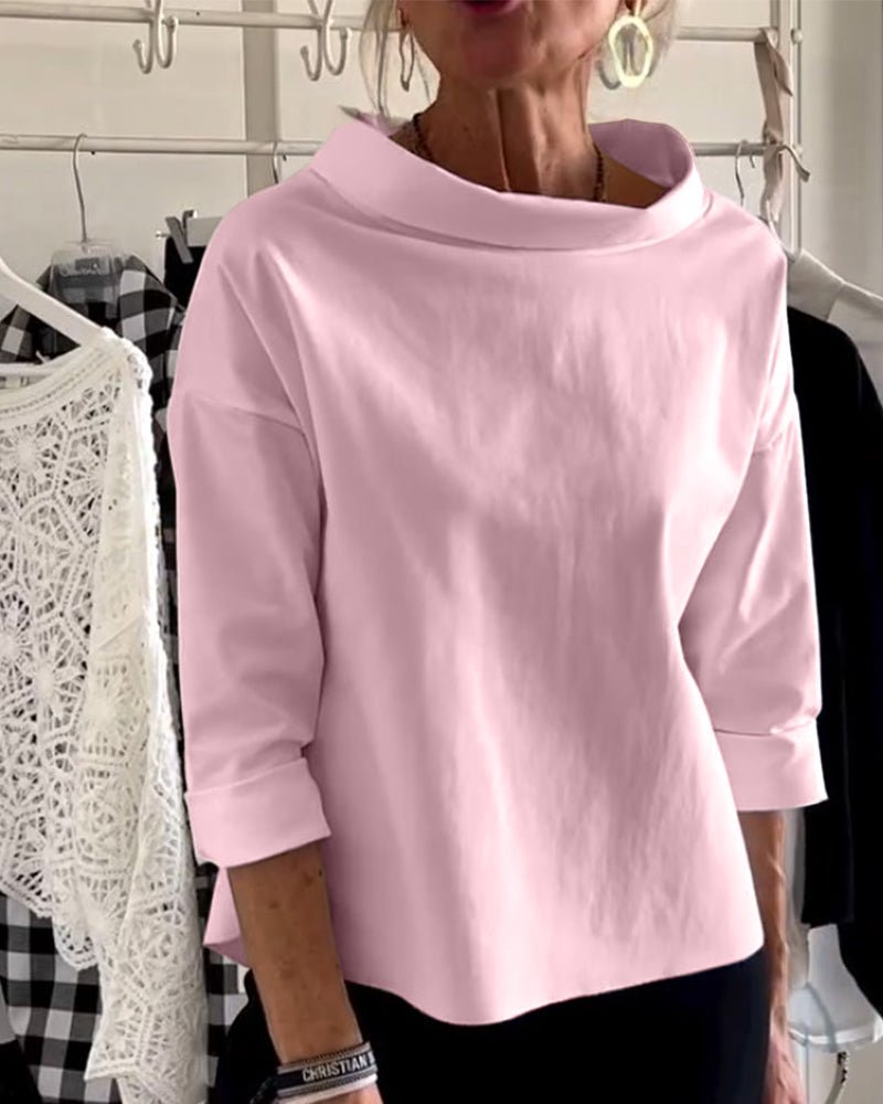 Variant image for Elegant Women's Blouse with Loose Turtleneck, Cotton-Polyester Blend Long Sleeve Top for Summer and Autumn-19