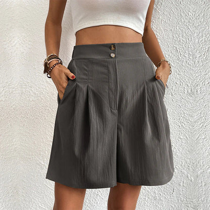 Variant image for Elegant Women's Shorts with Pockets, Breathable Cotton-Polyester Blend for Spring/Summer Fashion-17
