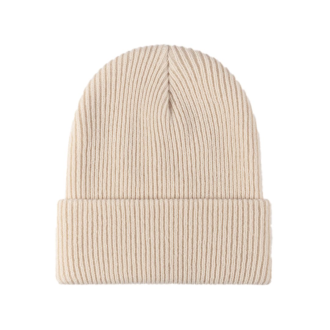 Warm Versatile Beanie - Folded Cuff Ribbed Knit, Winter