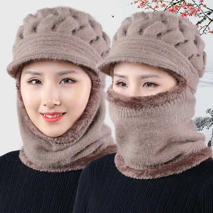 Insulating Women's Winter Hat Set - Cable Knit, Wool