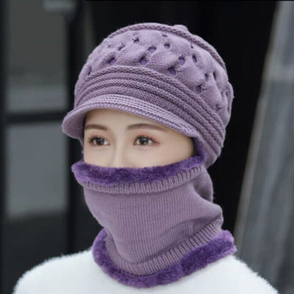 Insulating Women's Winter Hat Set - Cable Knit, Wool