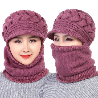 Insulating Women's Winter Hat Set - Cable Knit, Wool