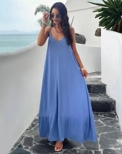 Elegant Women's Strap Dress in Solid Color - Versatile Summer and Formal Dresses for All Occasions-1