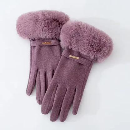 Insulating Women's Gloves - Fur Cuff, Suede, For Commuting