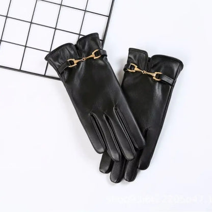 Warm Women’s Faux Leather Gloves – Scalloped Cuff, Lined