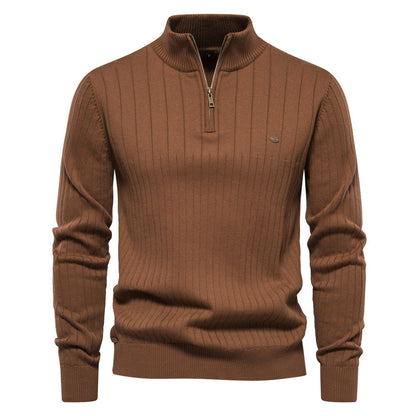 Atmungsaktiver Herren-Halbzip-Pullover – Gerippte Baumwolle, Herbst