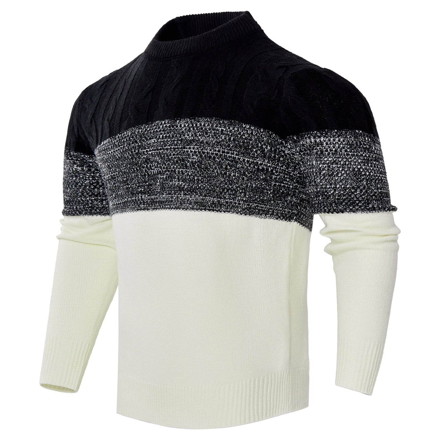 Varm herrepullover - Colorblock kabelstrik til efteråret