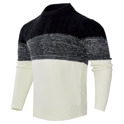 Varm herrepullover - Colorblock kabelstrik til efteråret