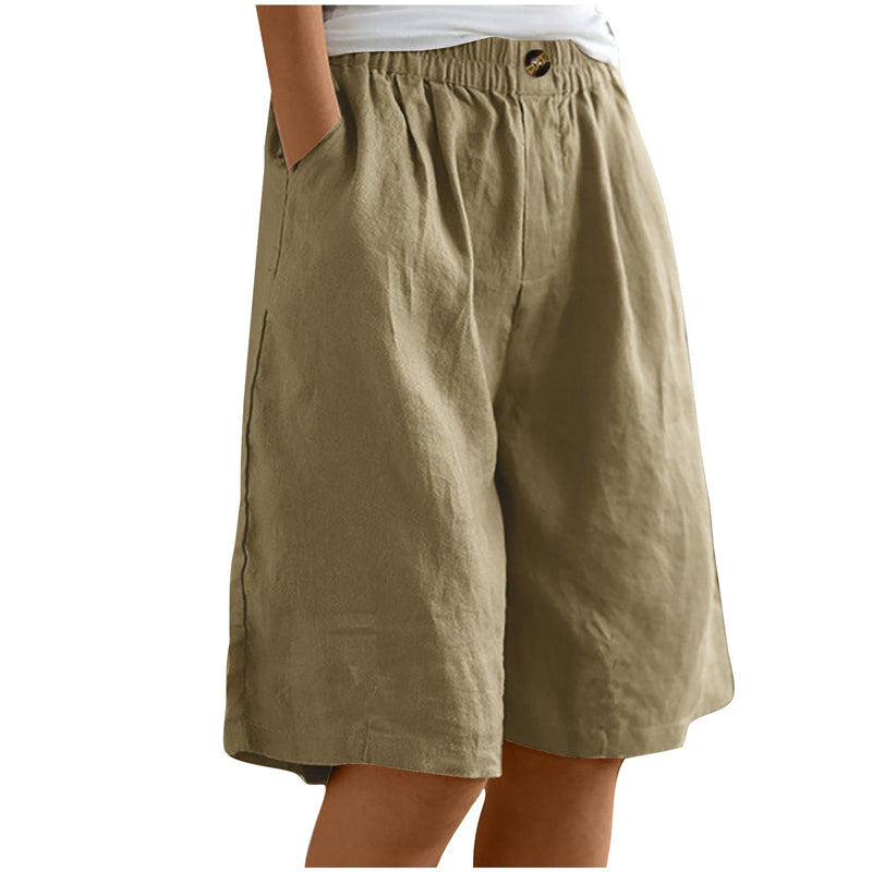 Lightweight women's shorts – high-waisted, loose-fit with pockets, cotton, for casual summer days