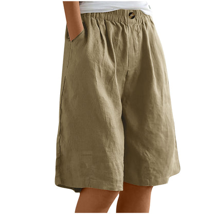 Lightweight women's shorts – high-waisted, loose-fit with pockets, cotton, for casual summer days