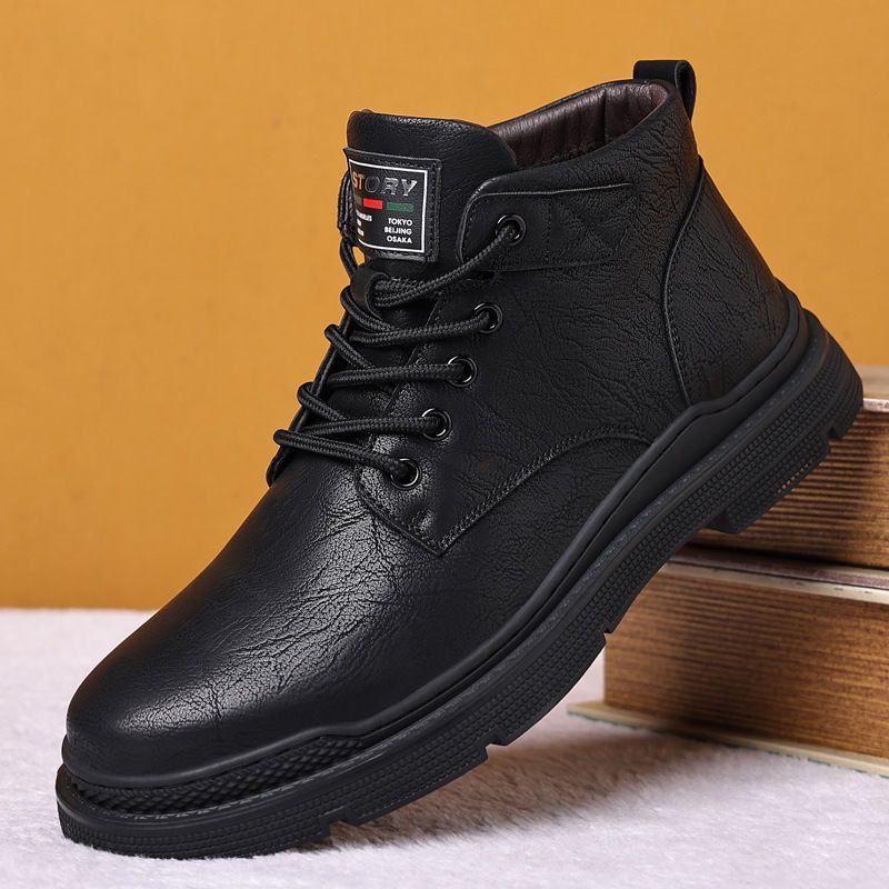 Warm Durable Men's Ankle Boots - Lace Up Microfiber Winter