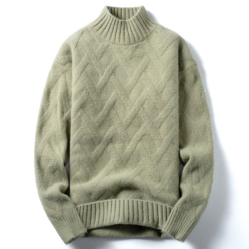 Warm Men’s Half Turtleneck Sweater - Loose Knit Layering