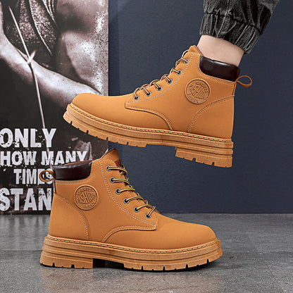 Supportive Men Ankle Boots - Chunky Mid Heel Leather Winter
