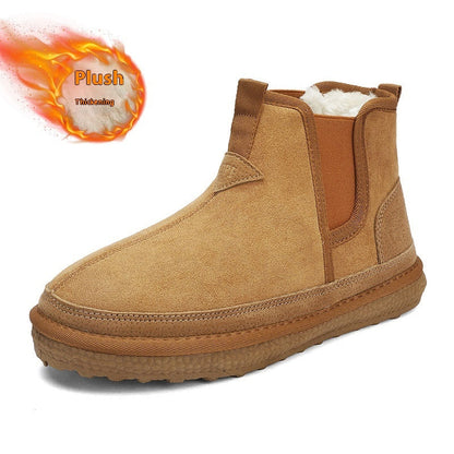Warm Men’s Ankle Boots - Round Toe, Suede PU, Casual Winter