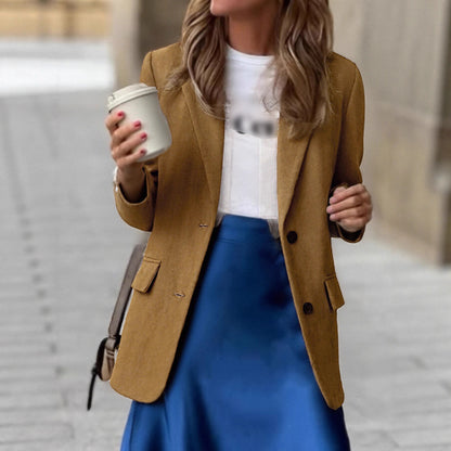 Lightweight Women's Suede-Look Blazer - Structured, Polyester, For Work and Commuting