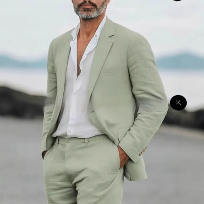 Lightweight men's two-piece suit - slim fit, linen blend, for business banquets and events