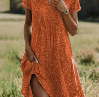 Soft women's dress - scoop neck, flowy mid-length silhouette, geometric print, casual everyday wear