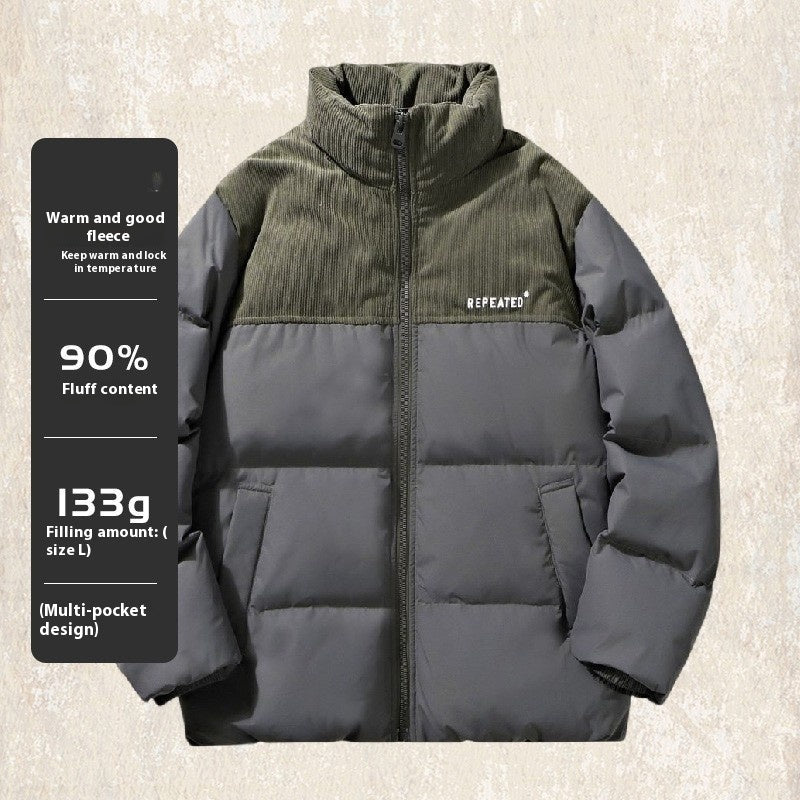 Insulating Mens Puffer Jacket - Corduroy Yoke, Duck Down