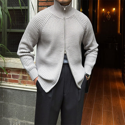 Cardigan ajusté pour homme - Col montant, tricot côtelé slim