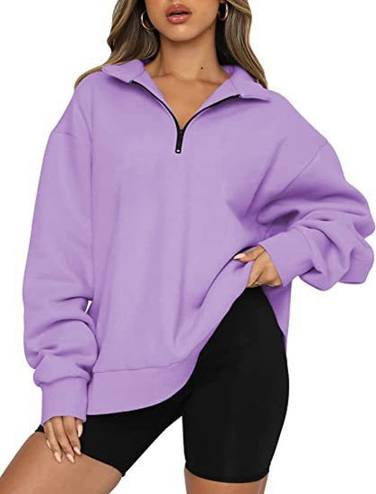 Lightweight Women Zip Sweatshirt - Oversized Pullover Casual
