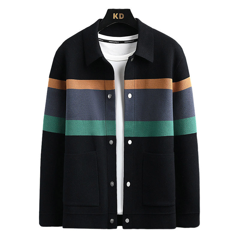 Soft Mens Cardigan Jacket - Relaxed Lapel, Polyester Casual