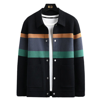 Soft Mens Cardigan Jacket - Relaxed Lapel, Polyester Casual