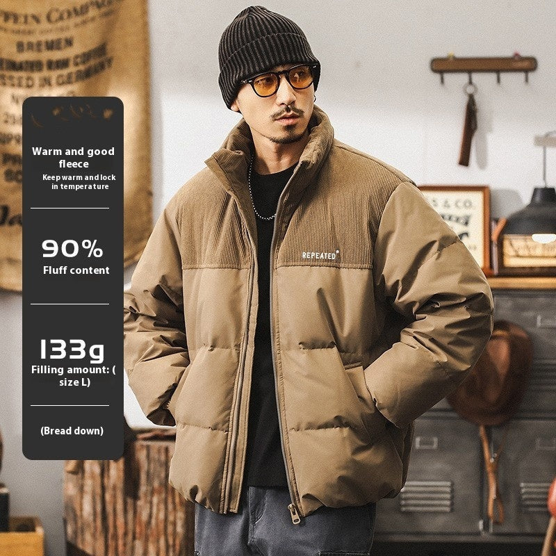 Insulating Mens Puffer Jacket - Corduroy Yoke, Duck Down