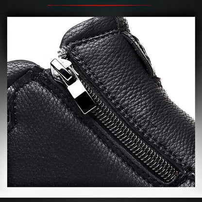 Warm Mens Ankle Boots - Zip Closure, PU Leather, Winter
