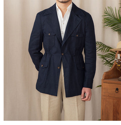 Breathable Men's Linen Jacket - Retro Casual, Single-Breasted, 100% Linen, City Wear
