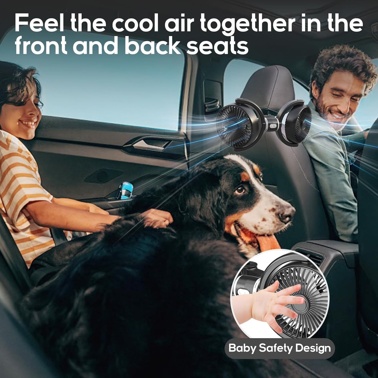 Ventilatori per auto per animali domestici con doppio raffreddamento e flusso d'aria regolabile mantengono i cani calmi viaggio estivo 2025